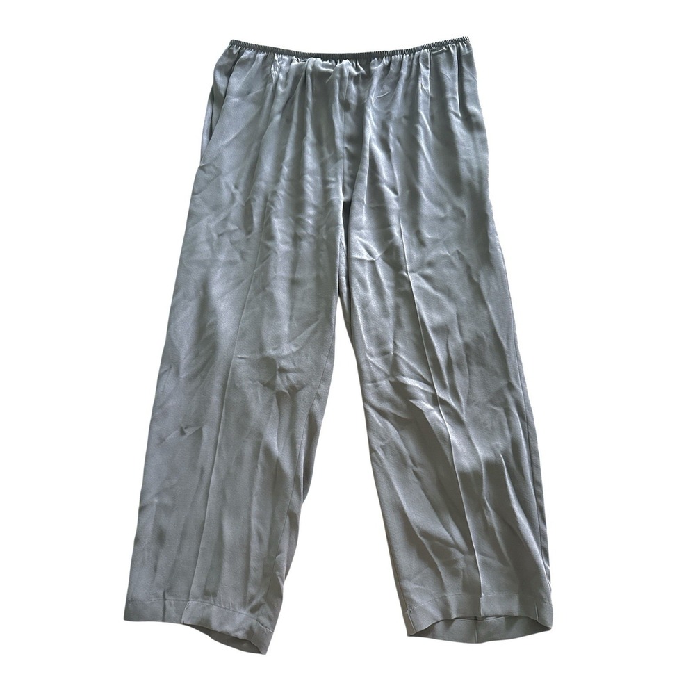 Eileen Fisher Silk Georgette Crepe Pull On Pants Size 2X Gray Straight Leg